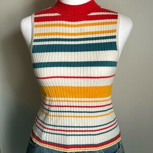 Forever 21 Sleeveless Striped Ribbed Mock Neck Sweater Tank Top